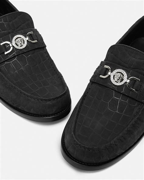 versace crocs|Versace suede loafers.